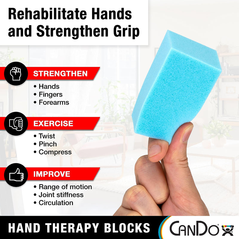 [Australia] - CanDo Hand Therapy Blocks - Grip Strengthening Foam Hand Exercise Tools for Physical Therapy, Arthritis, Carpal Tunnel, Stress Relief, Anxiety Multi (Extra-Soft Through Firm) Pack of 12 