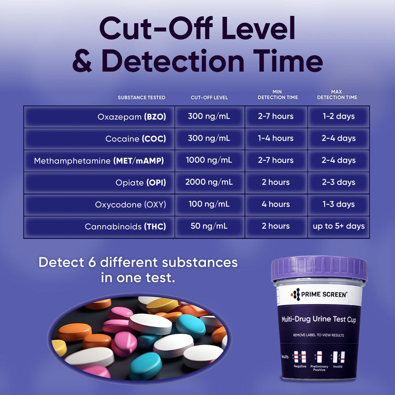 [Australia] - [5 Pack] Prime Screen Multi Drug Urine Test Cup -6 Panel (BZO,COC,mAMP,OPI, OXY,THC) C-CUP-TDOA-564 5 