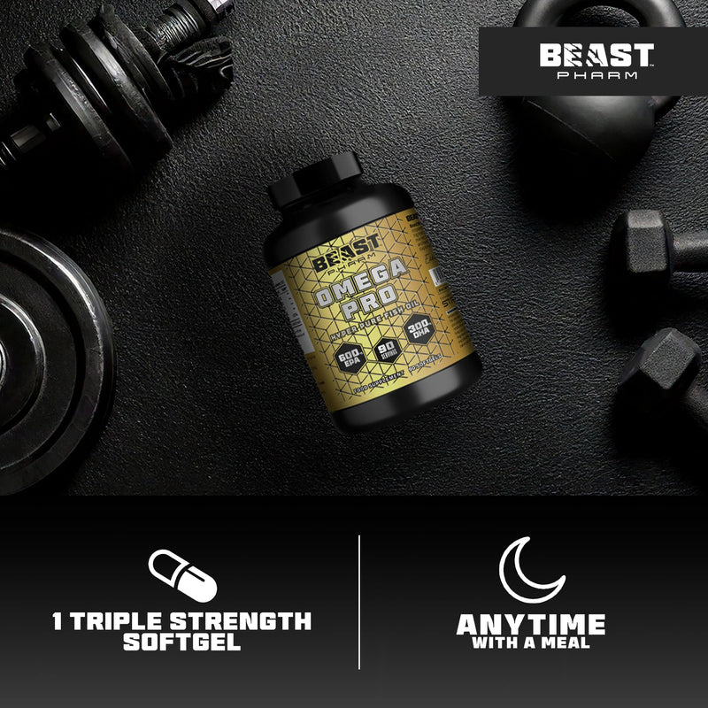 Beast Pharm Omega 3 Capsules High Strength 1000mg per Capsule - 90 Softgels, 3 Month Supply - Omega 3 Fish Oil Triple Strength Supplements 600mg EPA, 300mg DHA 90 count (Pack of 1)