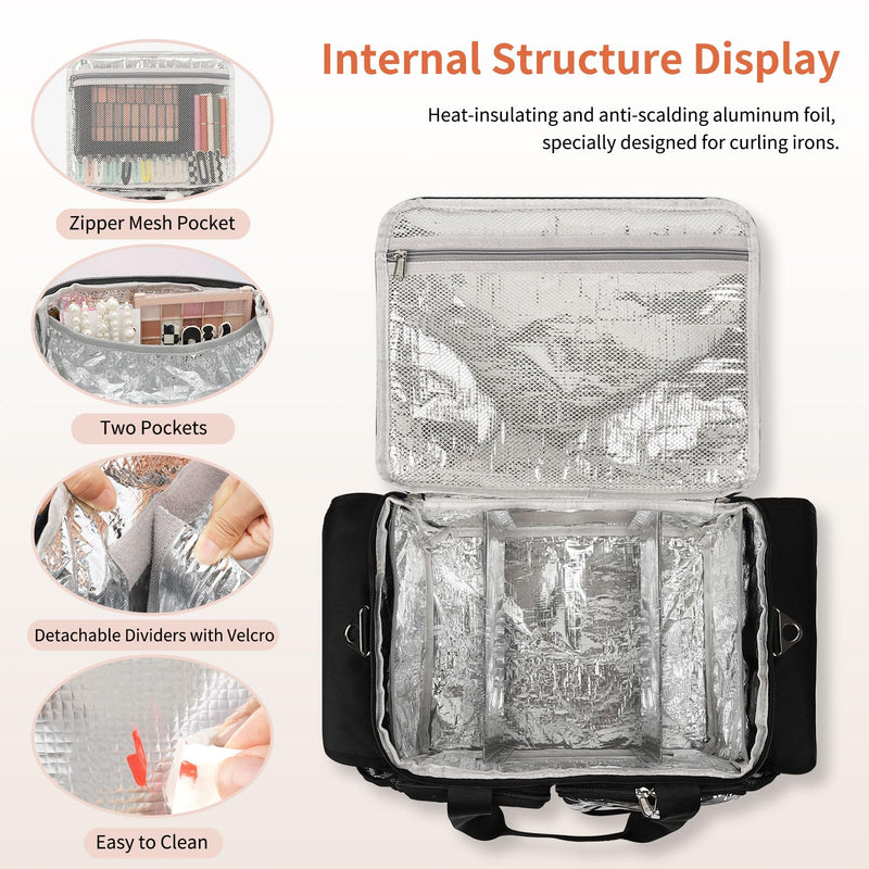 Large Hairstylist Traveling Bag, Hair Tool Organizer with Removeable Dividers, Hairdresser Hair Tools Travel Bag with Multi Pockets, Professional Makeup Artist Bag with Shoulder Strap Large(16.1x10.6x11in)