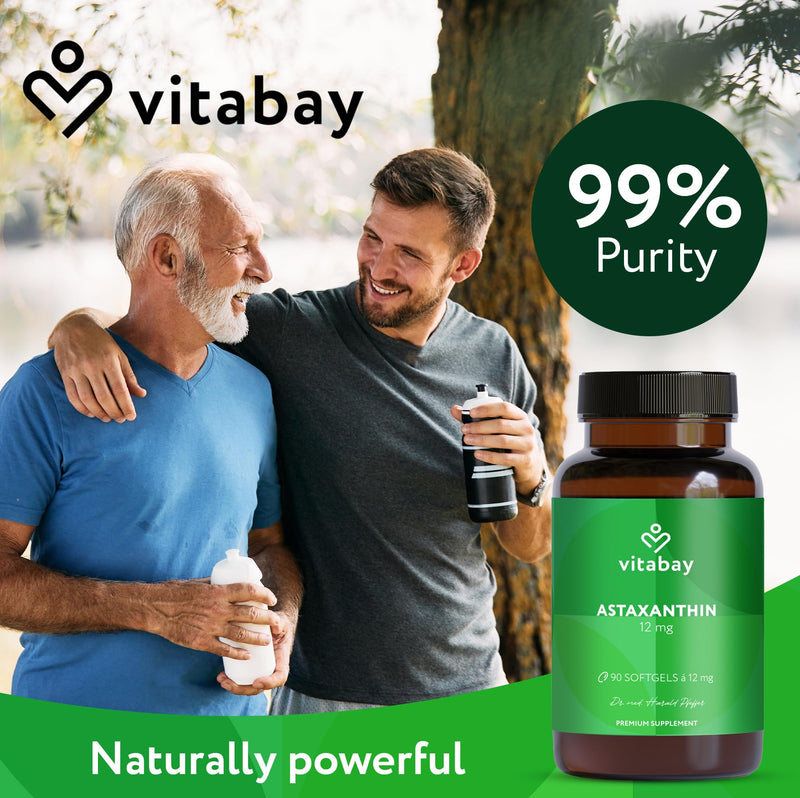 Vitabay Astaxanthin 12 mg High Strength – 90 Vegan Softgels – Laboratory Tested - No Additives – Premium Raw Material Naturally Derived from Haematococcus pluvialis Algae Extract – 6 Month Supply