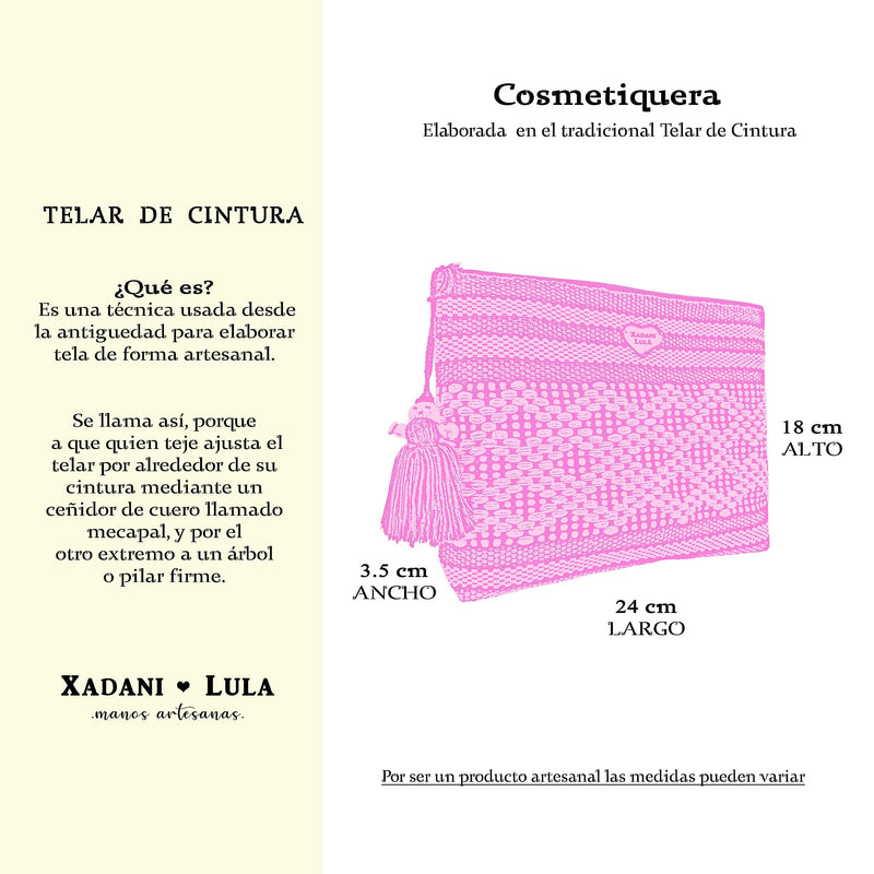 Makeup bags, Cosmetiquera Artesanal de Telar. Souvenir & Regalo Mexicano. Oaxaca Gift. Handmade bags from Oaxaca Mexico. (Beige & Fiucsa) Beige & Fiucsa
