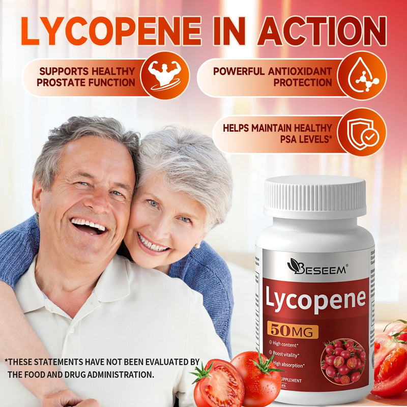 Men‘s Lycopene Softgels with Saw Palmetto & Pumpkin Seed Oil – Prostate Health Support & Nutrient Complex with Zinc, Vitamin B6, B12, Copper – 60 Capsules