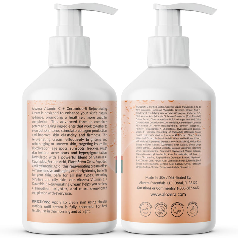Alozera Rejuvenating Body Lotion with Vitamin C + Ceramide, Body Moisturizer Cream Helps Brighten Skin & Even Skin Tone, Lightweight & Fast Absorbing Lotion, No Added Fragrance, 16.9 Ounce Unscented 16.9 Ounce (Pack of 1) Hydrating Body Lotion