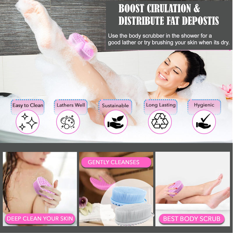 [Australia] - Avilana Exfoliating Silicone Body Scrubber Shower Brush- Hygienic Shower Loofah Sponge Alternative for Deep Clean & Soft Skin - Silicone Body Brush and Silver Infused Silicone Body Brush Dark Gray 