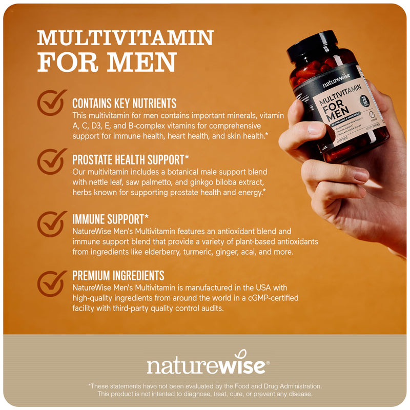 NatureWise [1] Multivitamin for Men - Non-GMO - 90 Capsules[45-Day Supply] + (Pack of 2) Omega 3 Fish Oil 1000mg + Vitamin E - Wild-Caught - 60 Softgels[30-Day Supply]