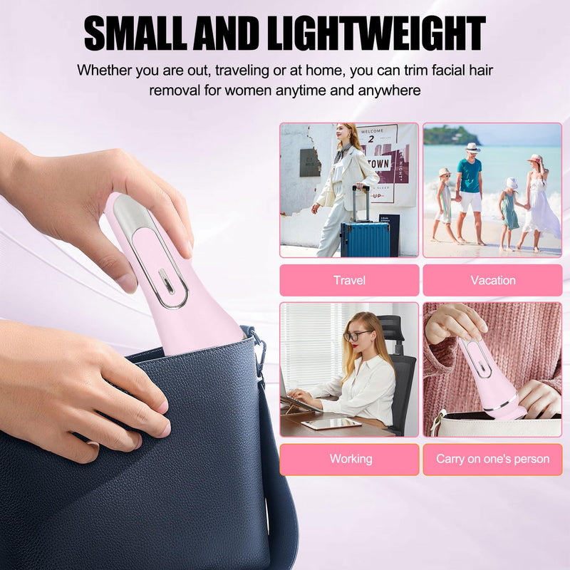 [Australia] - 3.0 Women Face Epilator, 7-in-1 Rechargeable Facial Hair Remover with LED Battery Display, Facial Shaver for Face, Eyebrow, Nose Trimmer (Pink) Pink 