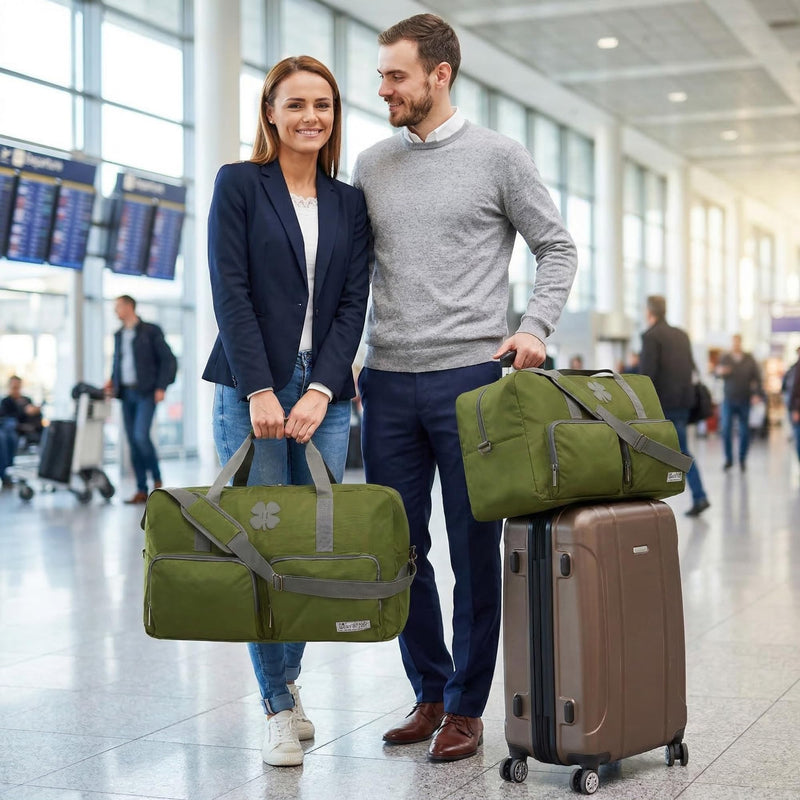 Lucky Brand Large Duffle Bag for Travel, Foldable Weekender Overnight Bag | Travel Duffel bag, Adjustable Shoulder Strap, Front Zip Pockets, Spacious Capacity, Unisex Lightweight Travel Bag for Flights Loden Green 65L