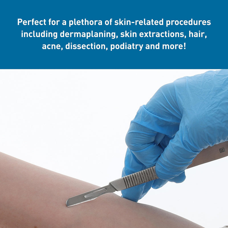 BodyMed Dermaplaning Blades #10R in Stainless Steel, 100 PCS - Disposable, Sterile Scalpel Blades for Estheticians, Facial Exfoliation, Hair Removal, Skin Care, Surgical & Podiatry Use Stainless Steel #10R, 100 PCS