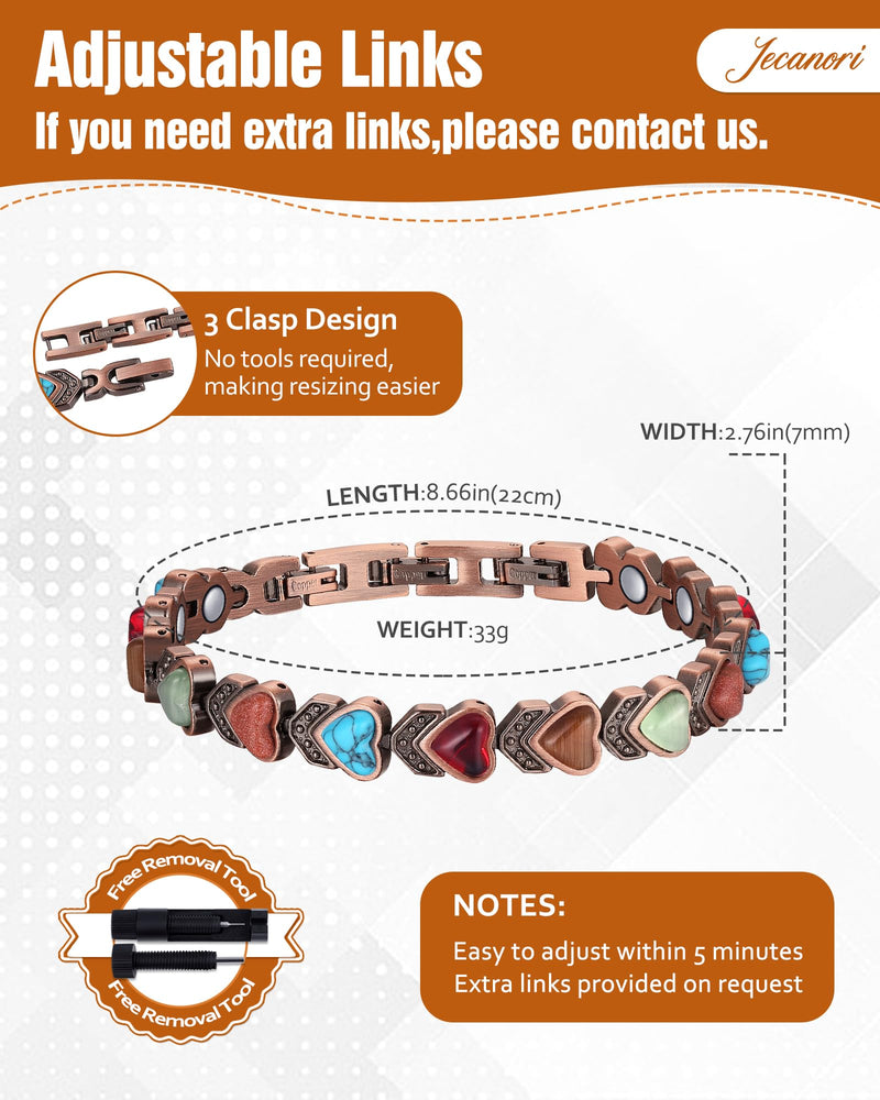 [Australia] - Jecanori Copper Bracelets for Women, Effective Magnetic Bracelets for Women with 3800 Gauss Ultra Magnets and Sizing Tool Love-stone 