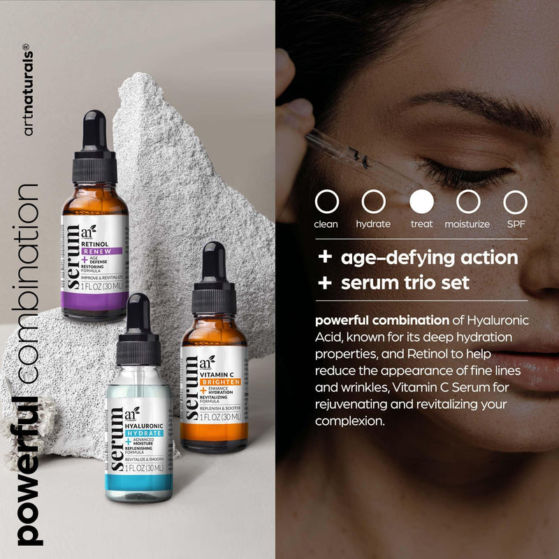 ArtNaturals Vitamin C, Retinol & Hyaluronic Serum Set (3 x 1 Fl Oz / 30ml) | Three-Step Daily Skin Care Routine, Suitable for All Skin Types 1 Fl Oz (Pack of 3)