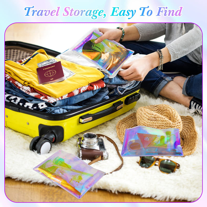 20 Pcs Holographic Makeup Bag Iridescent Cosmetic Pouch with Zipper Transparent Iridescent Purse Portable Travel Clear Pencil Pouch Waterproof Wallet Diaper Organizer for Women