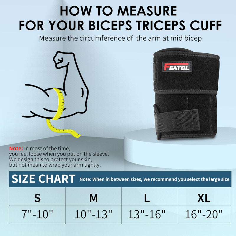 [Australia] - FEATOL Bicep Tendonitis Brace Compression Sleeve Support, Upper Arm Brace Bicep Support Bands for Pain Relief, Muscle Strains and Inflammation, Tricep/Bicep Wrap for Men and Women Black Large 