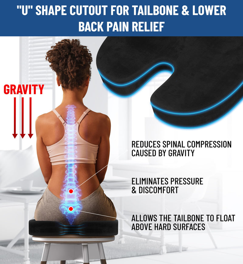 [Australia] - Everlasting Comfort Doctor Recommended Memory Foam Seat Cushion for Office Chairs & Car Seat - Ergonomic Office Desk Accessories for Tailbone Pain Relief, Sciatica & Back Support Black 