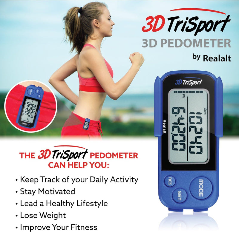 [Australia] - OZO Fitness SC 3D Digital Pedometer for Walking. Track Steps and Miles and Calories. Clip on Step Counter for Men, Women & Kids Blue 