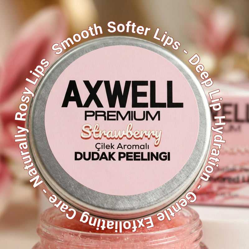 Axwell Premium Lip Scrub – Lip Exfoliator Scrub & Lip Scrubber Exfoliator for Dry Cracked Lips – Strawberry Lip Moisturizer for Very Dry Lips – Vitamin E Almond Oil Lip Balms & Moisturizers 1 fl oz