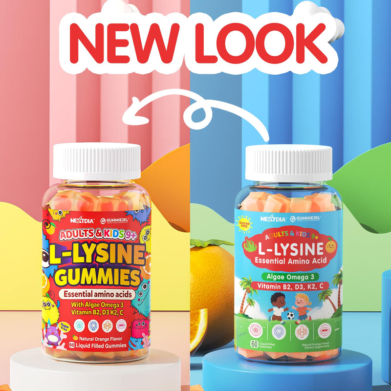 [Australia] - L-Lysine Gummies 500/1000mg with Algae Omega 3, Vitamin B2, D3, K2, C for Kids 9+, Teen & Adult, Lysine Supplement Support Immune, Lip & Oral, Collagen Production, Brain, Bone Health, Sugar Free 1Pack 
