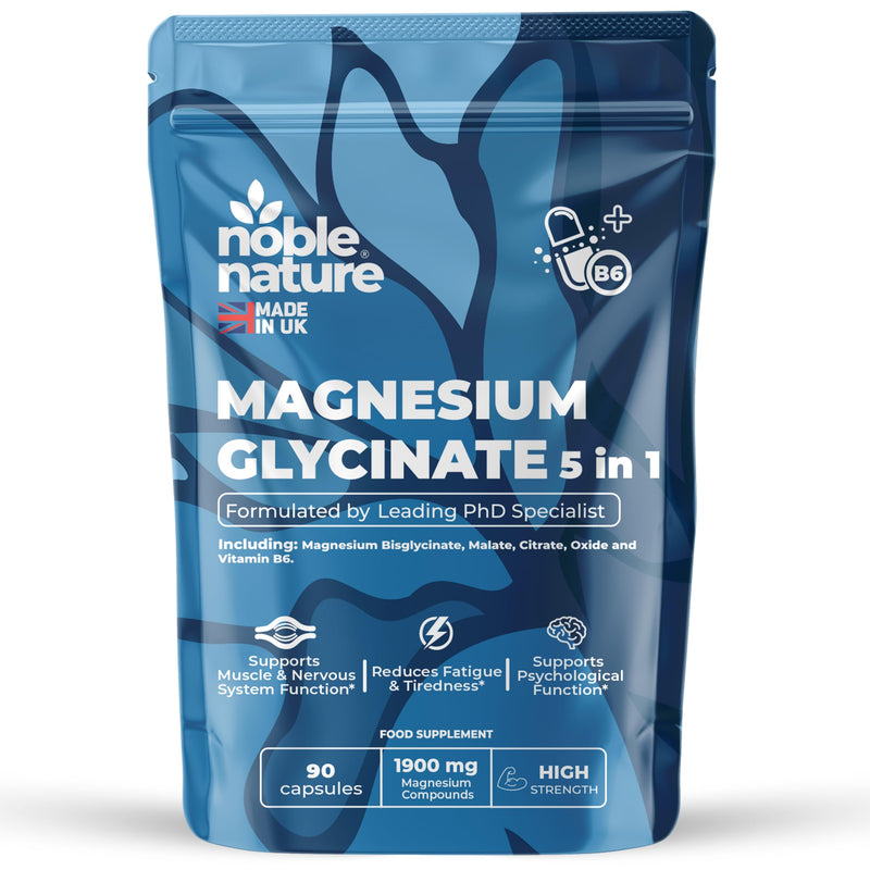 Magnesium Glycinate 5-in-1 Complex Formulated by PhD Expert High Strength 1900mg Supplements as Bisglycinate, Malate, Citrate, Oxide & Vitamin B6-90 GMO Free Capsules, 384mg Elemental, UK Made (90) 90