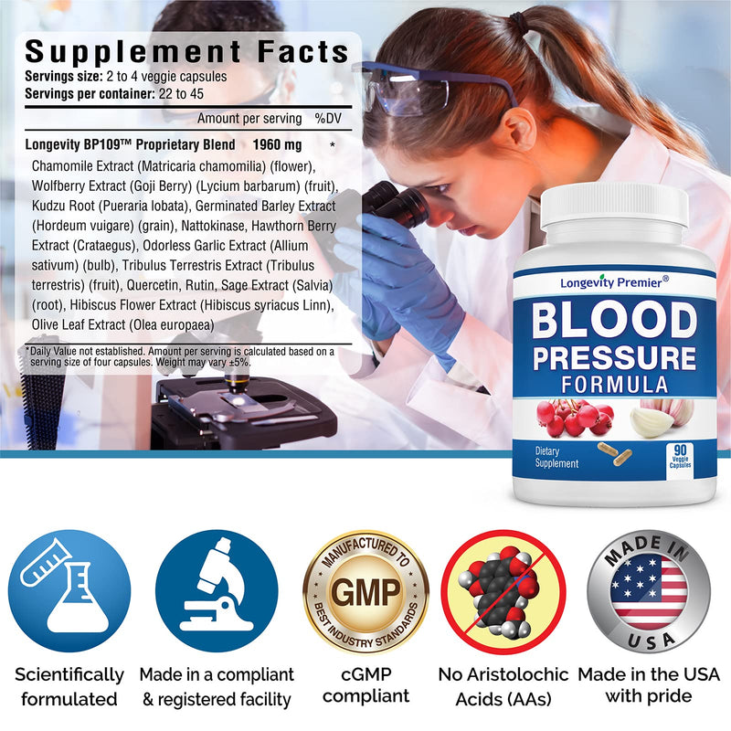 [Australia] - [3-Bottle Value Pack] Longevity Blood Pressure Formula - with 12+ Natural Herbs. Dietary Support Supplement 90 Count (Pack of 3) 