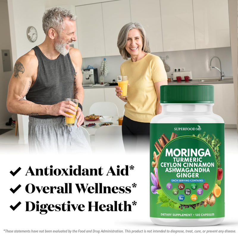 [Australia] - Moringa Supplement | Turmeric, Ginger, Boswellia, Saffron, Holy Basil, Nettle -Support Supplement for Women and Men with Ceylon Cinnamon, Quercetin, Tart Cherry- 240 Capsules 240 Capsules (Pack of 2) 