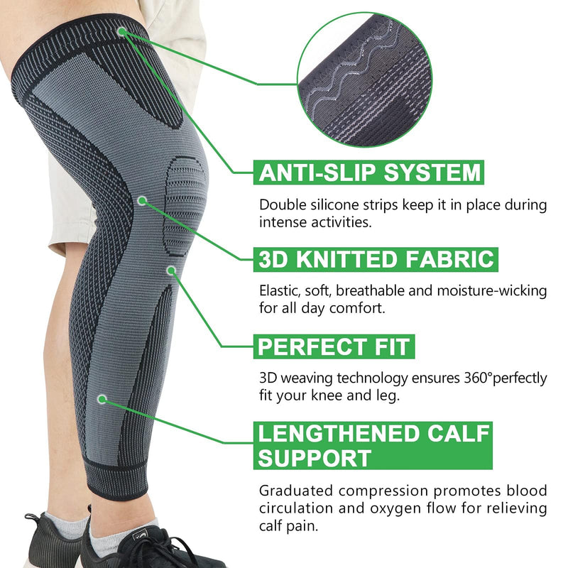 [Australia] - beister Full Leg Sleeve, Thigh High 20-30mmHg Graduated Compression Stockings for Women & Men, Knee Compression Sleeves, Knee & Calf Support for Meniscus Tear, ACL, Arthritis, Joint Pain Relief, Sport Black Large 