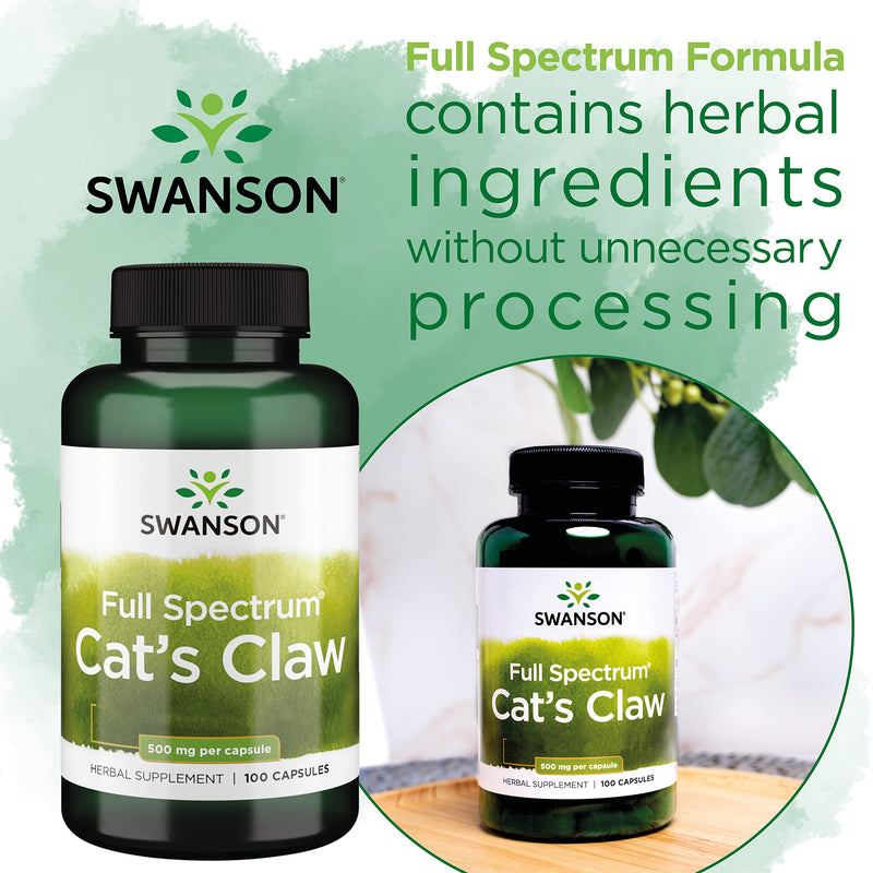 Swanson, Cat's Claw, 500mg, 100 Capsules, High Strength, Laboratory Tested, SOYA Free, Gluten Free, Non-GMO