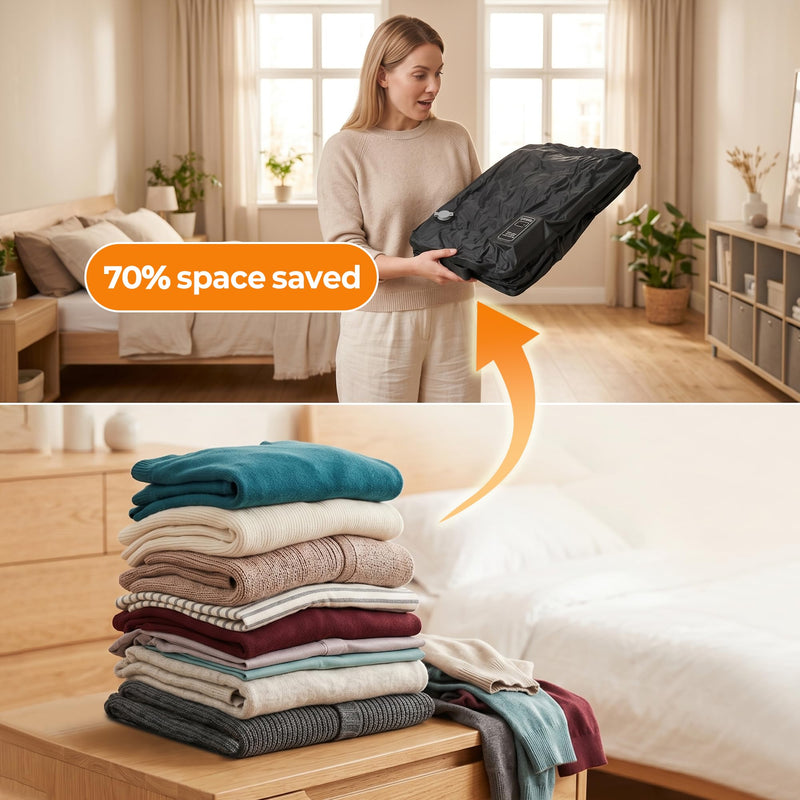 Vacuum Seal Bags for Travel with Bag-Pump Integrated Design, 28L Compression Packing Cubes for Carry-On Suitcase & Travel Backpack, Reusable IP67 Waterproof Vacuum Storage Kit, Gift Set Black 28L