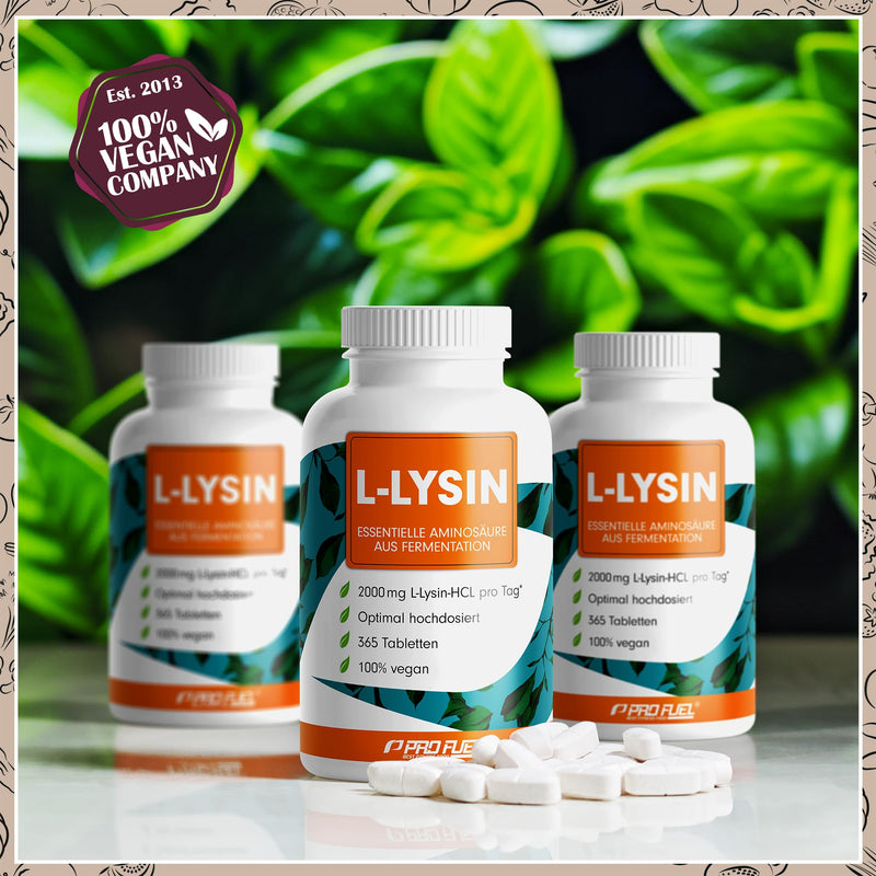 [Australia] - L-lysine tablets 365x - optimally high dose with 2000 mg lysine HCL per day, of which 1600 mg pure L-lysine - essential amino acid from fermentation - 100% vegan - laboratory tested with certificate 1x 365 tablets 