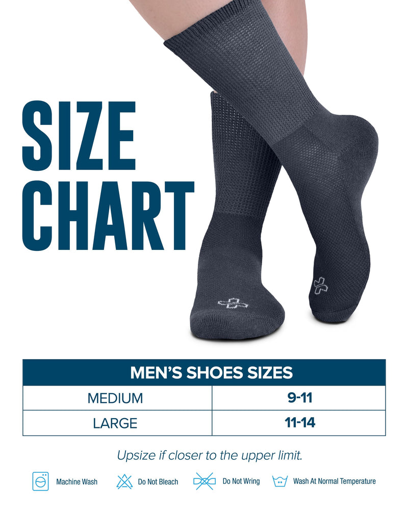 [Australia] - Doctor's Select Diabetic Socks for Men - 4 Pairs Crew Diabetic Neuropathy Socks for Men | Diabetic Socks for Men 9-12 Crew Height - Black, White, Light Grey, Grey Large 