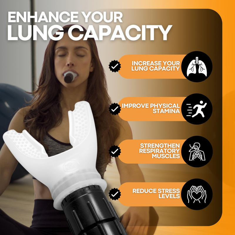 OXY Portable Breathing Trainer with 2 Nozzle Sizes (2"/2.5") & Adjustable Resistance - Lung Exercise Device for Fitness, Singing, Recovery - Boosts Capacity & Endurance, Compact & Easy to Clean White