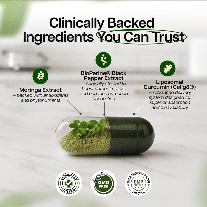 Benevolent Moringa Capsules with Liposomal Curcumin & BioPerine® – 180 Caps | High-Potency Moringa Supplement for Antioxidant Support, Immune Resilience, Breastfeeding Support & Nutrient Absorption 180 Count (Pack of 1)