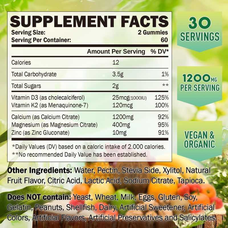 Potassium Gummies & Calcium Citrate Gummies, Sugar-Free, Potassium Chloride 500 mg, Calcium Citrate 1200 mg, Bone & Muscle Health