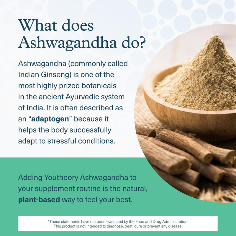 [Australia] - Youtheory Ashwagandha + GABA - Uses Organic KSM-66-1,000 mg Ashwagandha & 100 mg GABA - Cortisol, Energy, Stress & Memory Support Supplement - 60 Vegetarian Capsules (30-Day Supply) 