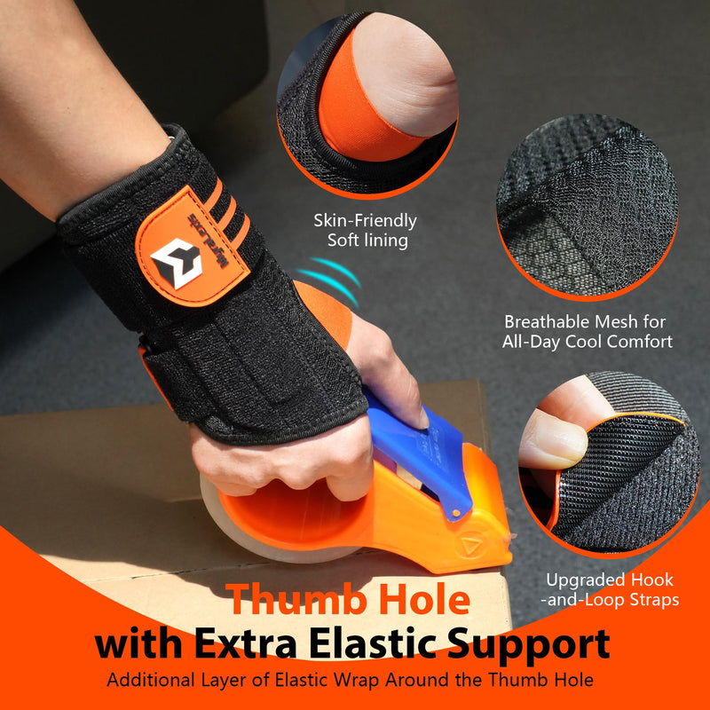 2 Pack Carpal Tunnel Wrist Brace [2025 Upgraded Adjustable Straps & Elastic Thumb Hole] Soft Breathable Night Support Wrist Brace for Pain Relief Tendonitis, Sprain, Arthritis - Left & Right (Size:S) Small（5-6"）
