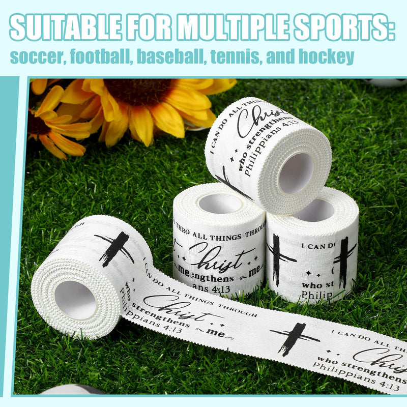 Geiserailie 4 Rolls Christian Cross Athletic Tape Gifts Bulk 2 in x 23 ft Cotton Religious Sport Wrist Tapes Baseball Hockey Football Gymnastics Volleyball Adhesive Ankle Finger Knee Wrap, White