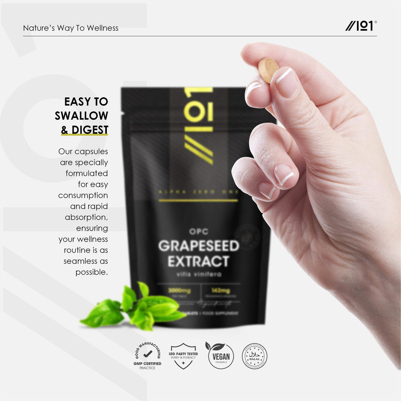 OPC Grape Seed Extract 3,000mg - Standardised 95% OPCs - 180 Vegan Tablets - Made from Italian Vineyard Grapes - 6 Months Supply - By Alpha01