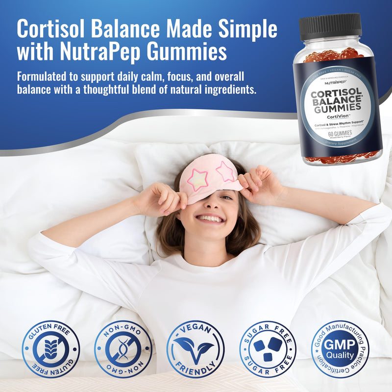 NutraPep Cortisol Gummies for Women Men - High Cortisol Reducer (2-Pack) | with Ashwagandha Magnesium L-theanine Rhodiola Rosea - Daily Cortisol Detox Manager for Stress Focus Support 60 Count (Pack of 2)