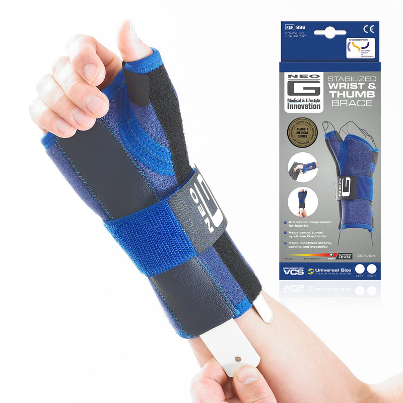 [Australia] - Neo-G Wrist and Thumb Brace, Stabilized - Spica Support For Carpal Tunnel Syndrome, Arthritis, Tendonitis, Joint Pain - Adjustable Compression - Class 1 Medical Device - Left 