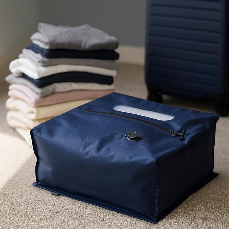 Vacuum Seal Bags for Clothing Travel - TSA Compliant Airless PacPro 48L, Carry-On Compression Packing Cubes for Luggage and Backpacks, Pump-free Air Valve (Large, Set of 2) Blue / Gray