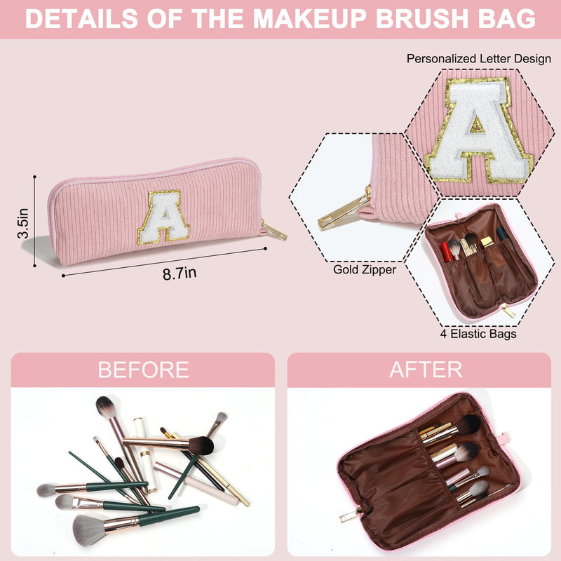 YOOLIFE 3 Pcs Initial Jute Tote Bag & 2 Pcs Initial Makeup Bag Personalized Gifts for Women Teen Girls