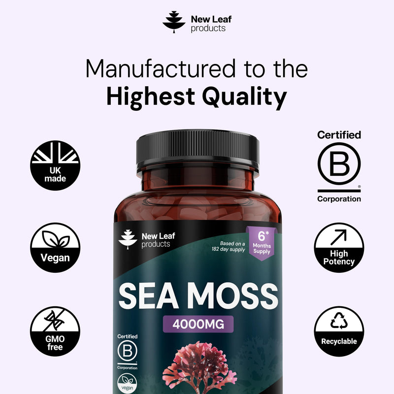 Sea Moss Tablets Extract High Strength 4000mg - Sea Moss Supplement 365 Tablets (not sea Moss Capsule) High Potency - UK Made - Vegan - Non GMO Sea Moss 365 Tablets
