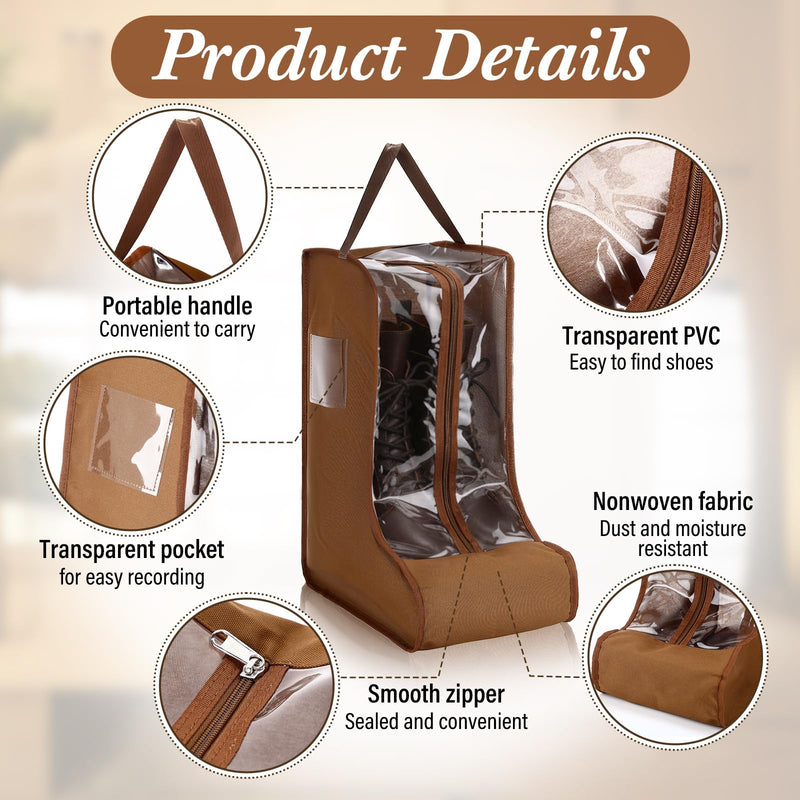Sanwuta 4 Pcs Brown Portable Boots Bag for Cowboy Boots Tall Boot Storage Bags Portable Waterproof Protector Tools for Travel and Daily Wardrobe Shoe Cabinet and Other Home