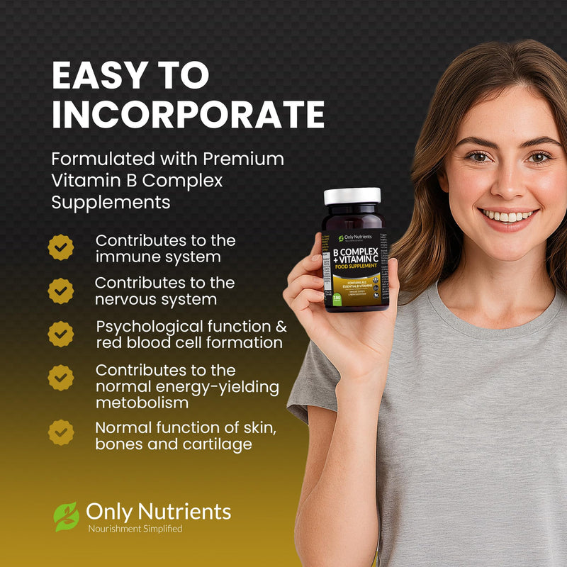 B Complex + Vitamin C Tablets Supplement, Comprehensive Vitamin B Complex, High-Strength Energy, Nervous & Immune System Support with Biotin, 180 Multivitamin Tablets for Women/Men