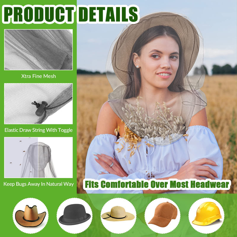 [Australia] - Tudomro 8 Pcs Mosquito Head Face Fly Netting Hood Mosquito Net Hat 18 x 18 Inch Bug Net for Head with Carry Bags(Gray) Gray 