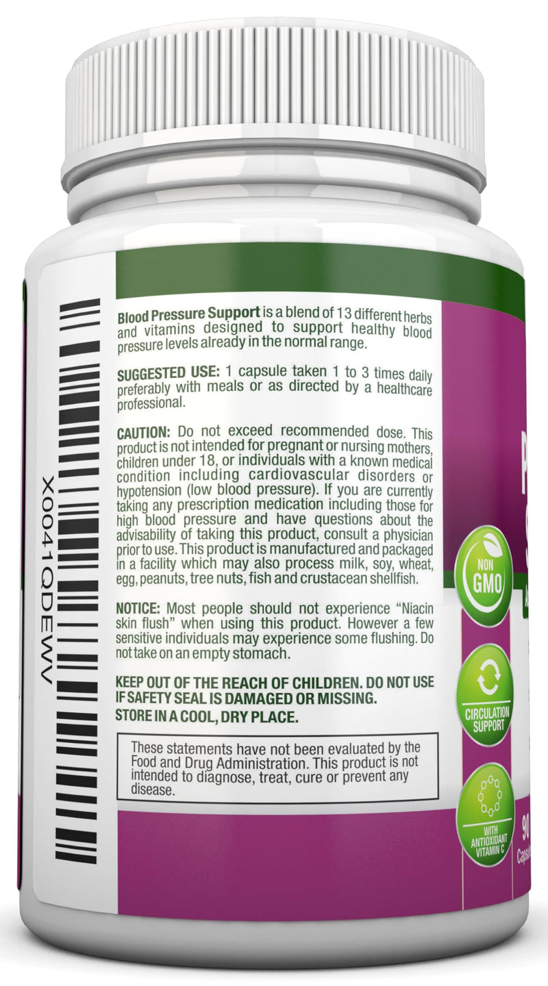[Australia] - Blood Pressure Support Supplement - 13 Herbs & Vitamins - with Hawthorn, Hibiscus, Garlic & Olive Leaf Extract - Natural Supplement for Women & Men - High Strength Capsules - Non-GMO - 90 Day Supply 