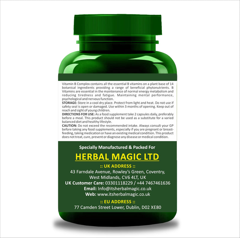 Herbal Magic's Pure & Natural Blend -Vitamin B-Complex 60 Veg Capsules - Made from 14 Different Fruits, Vegetables & Herbs UKAS LAB Tested in UK No Fillers/Colors/Preservatives/maltodextrin