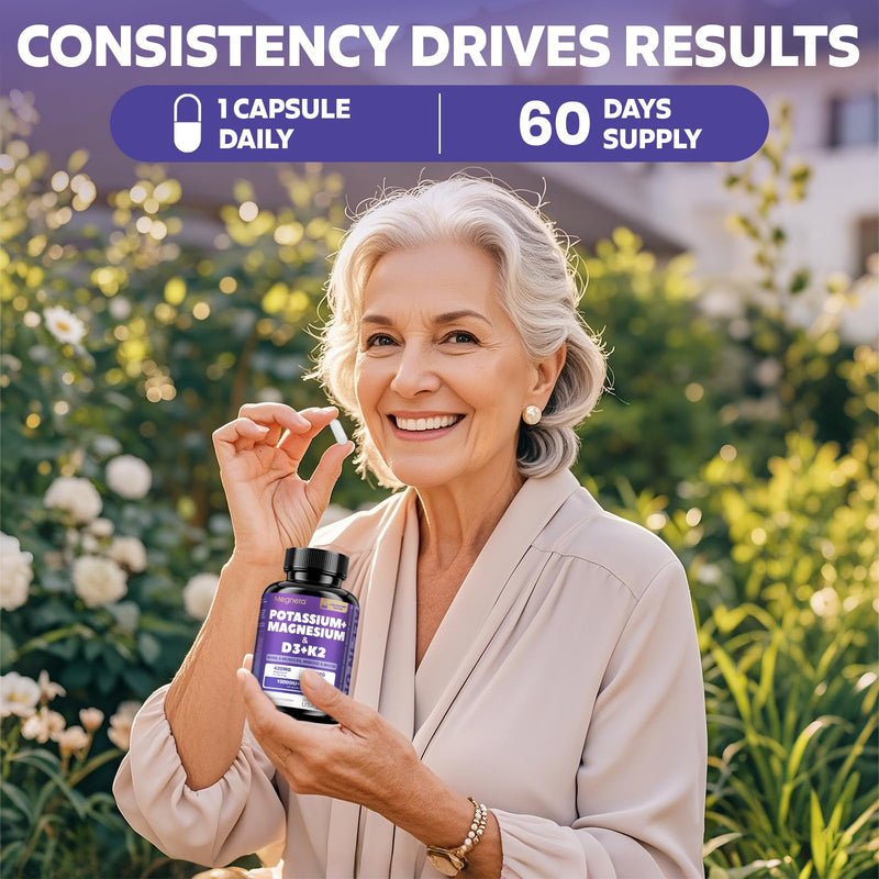 [Australia] - Magnesium Potassium Vitamin D3 K2 10000IU Supplement - Supports Bone, Heart, Immune Health, Mood Balance & Energy for Women & Men - Enhanced Absorption, Non-GMO - 60 Capsules Capsule 