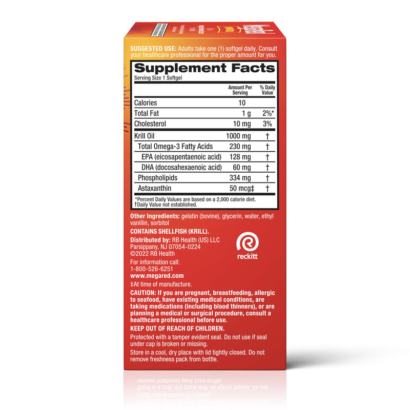 MegaRed Antarctic Krill Oil 1000mg, Omega 3 Fatty Acid Supplement, Ultra Concentrate EPA & DHA Softgels, Antioxidant Astaxanthin, Heart Health Supplement with No Fish Oil Aftertaste, 60ct | Antioxidant Astaxanthin, Phospholipids, EPA & DHA, Heart Suppo...