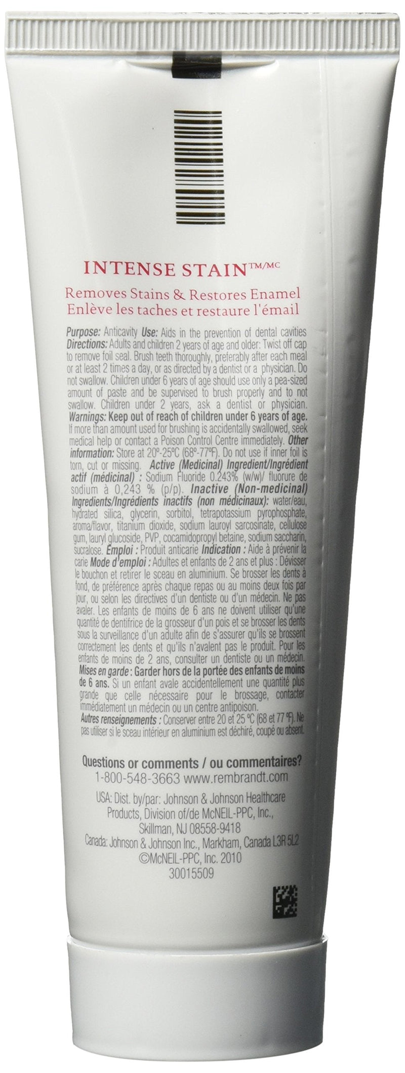 Rembrandt Toothpaste, Intense Stain, Mint Flavor, 3.52-Ounce Tubes (Pack of 3) 3.52 Ounce (Pack of 3)