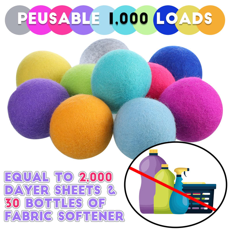 [Australia] - 10 Pack Wool Dryer Balls XL 3 Inch Reusable Laundry Balls for Dryer Natural No Lint Fabric Softener Replaces Dryer Sheets Wool Balls for Reduce Wrinkles Save Drying Time Rainbow Blast 